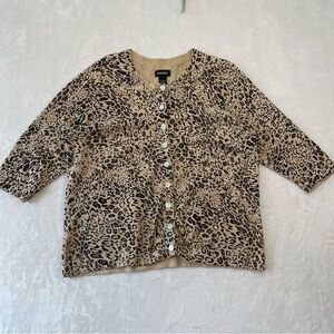 AVENUE Size 14 / 16 Tan, Brown & Black Cheetah 3/4 Sleeve Button Cardigan Y2K